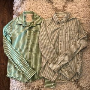 Hollister Lot of 2 Cotton Green and White Striped